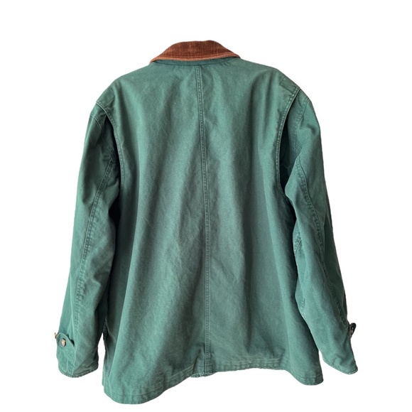 Land’s End Oversized Green Cotton Chore Coat with Brown Corduroy Collar Size XL - Picture 2 of 12